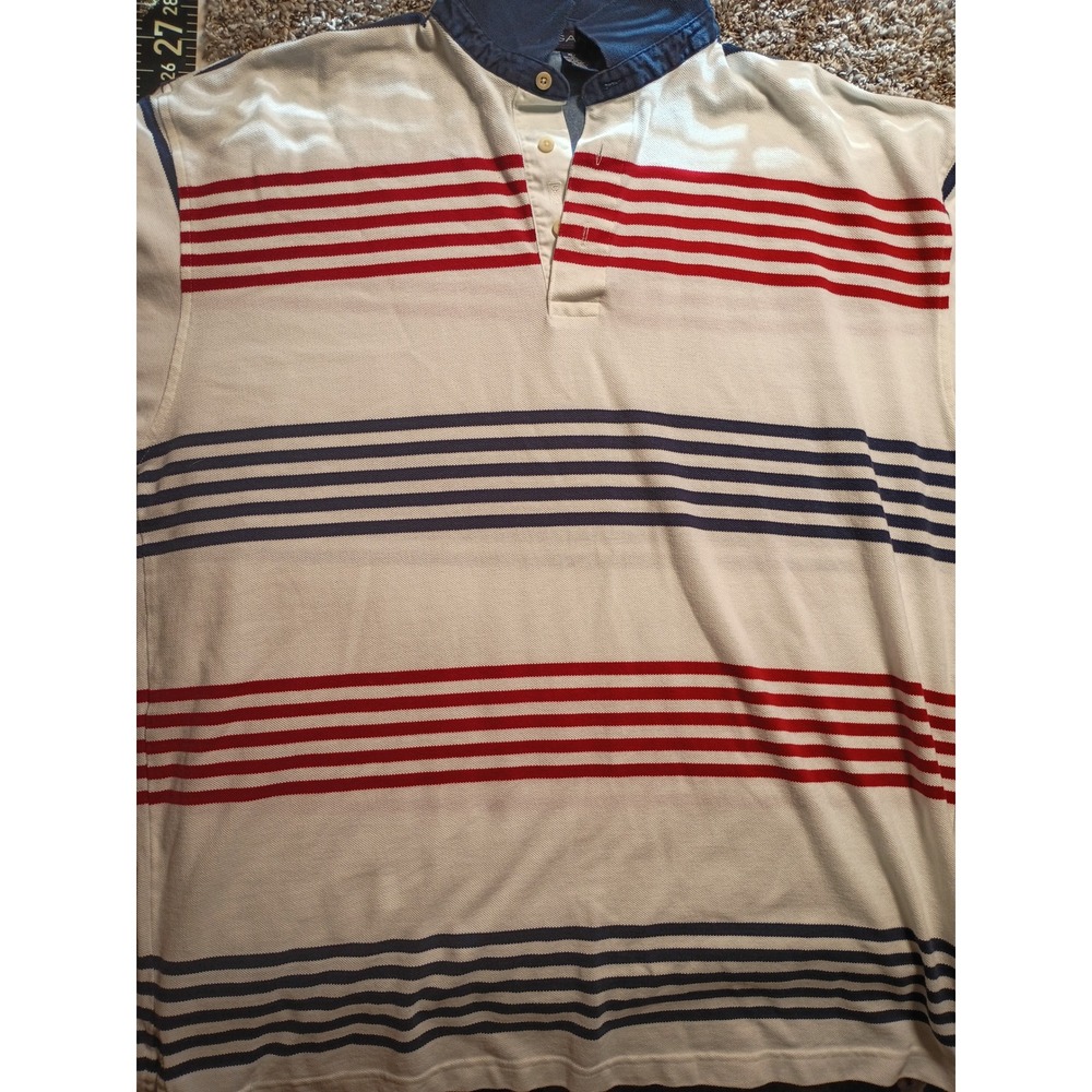 Gant Mens XL Short Sleeve Polo Shirt Red White Blue Striped Cotton Pique Preppy